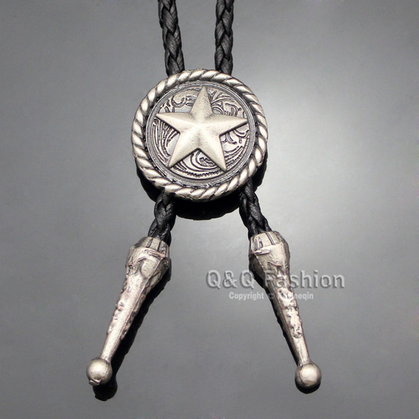 Cowboy Silver Concho Saddle Texas Ranger Star Leather Rodeo Bolo Tie Necktie Jewelry 2017 New