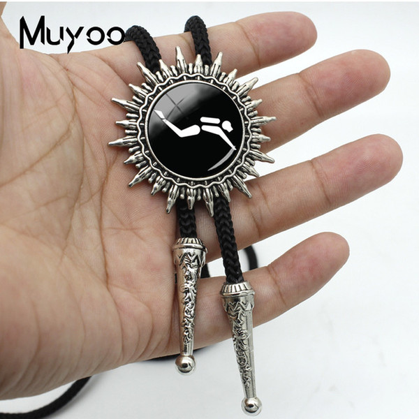 New Arrival Fashion Sports Style Diving Logo Black Background Round Dome Bolo Tie For Women Silver Neckties Metal Tie BOLO-00104