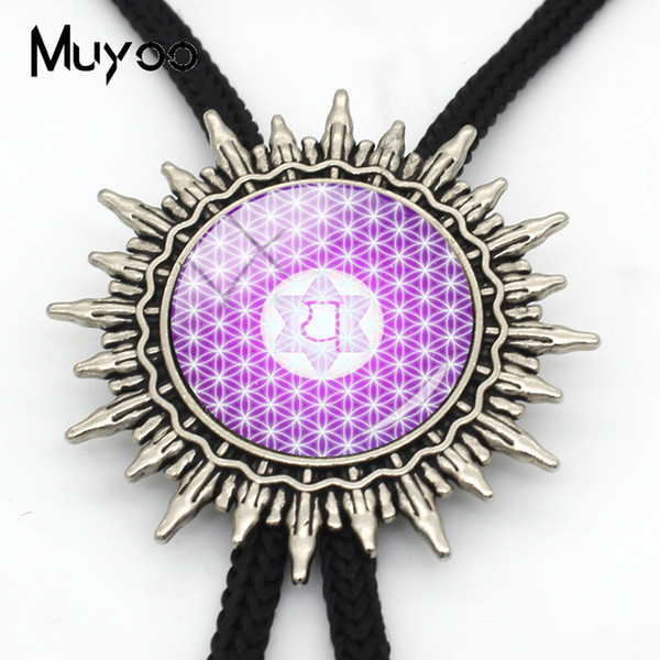 New Arrival Flower of Life Glass Art Cabochon Photos Bolo Tie Hand Craft Slide Glass Dome Western Neck Ties BOLO-00113