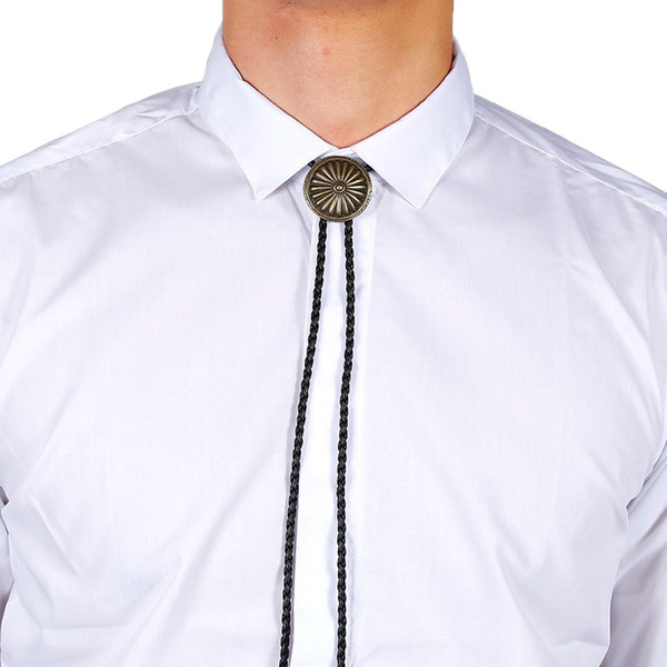 PU Leather Bolo Tie Necklace Round Antique Bronze/ Gunmetal Pattern/ Cross Antique Bronze For Man/Woman 50cm(19 5/8