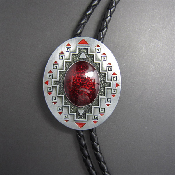 New Vintage Western American Southwest Pattern Oval Wedding Bolo Tie Leather Necklace Bow Tie Tie Clip Brand New In Stock