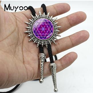 New Arrival Flower of Life Glass Art Cabochon Photos Bolo Tie Hand Craft Slide Glass Dome Western Neck Ties playboy necklaces Ties BOLO-001