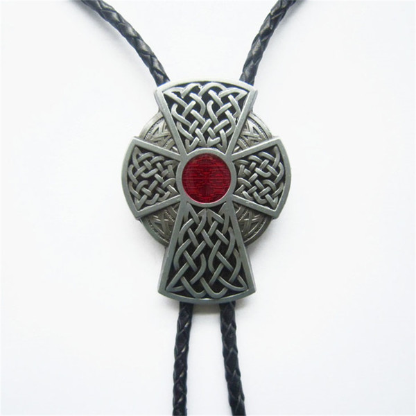 New Red Enamel Vintage Celtic Iron Cross Knot Bolo Tie Wedding Leather Necklace BOLOTIE-WT060 Free Shipping Brand New In Stock