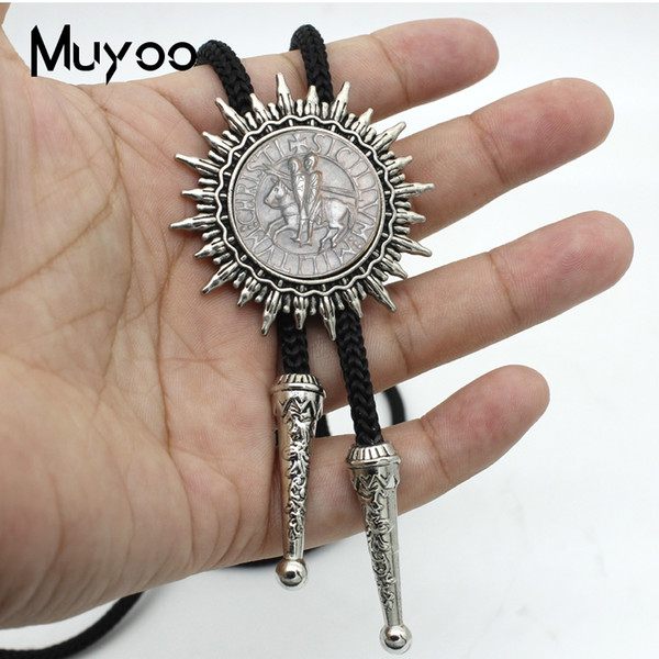 New Vintage Knights Templar Sculpture Gray Adjustable Bolo Tie Silver Knights Templar Shield Round Dome Men Neck Tie BOLO-0099