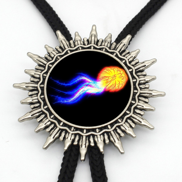 2019 New Arrival Glowing Jellyfish Bolo Tie Trendy Charming Colorful Jellyfish Western Slide Glass Dome Neckties Metal Ties BOLO-0077