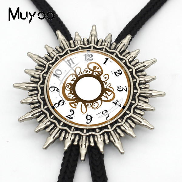 2019 New Arrival Vintage Style Clock Patterns Glass Cabochon Silver Bolo Ties Women Hand Craft Slide Neckties Metal Ties BOLO-0090