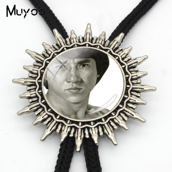 BOLO-0056 Jackie Chan Photos Bolo Tie Chinese Kungfu Star Pictures Round Slide Neck Tie Glass Personalized Photo Jewelry