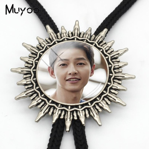 BOLO-0058 Song Joong-ki Slide Neck Tie Korean Star Mens Fashion Tie Glass Dome Bolo Tie Silver