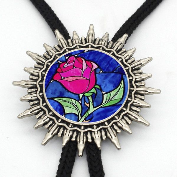 BOLO-0030 New Arrival Western Bolo Tie Round Glass Dome Rose Flower Jewelry Bolo Ties For Women