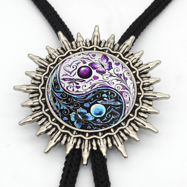 BOLO-0046 New Arrival Yin Yang Butterflies Bolo Tie Steampunk Glass Dome New Tai Butterfly Western Bolo Ties Men Neck Tie