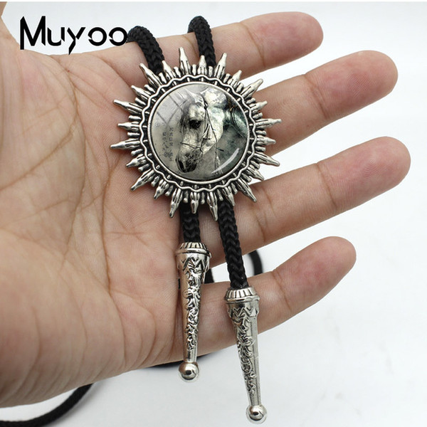 New Fashion Retro White Horse Portrait Patterns Bolo Ties Silver Vintage Horse Photos Adjustable Neck Tie Mens BOLO-00111