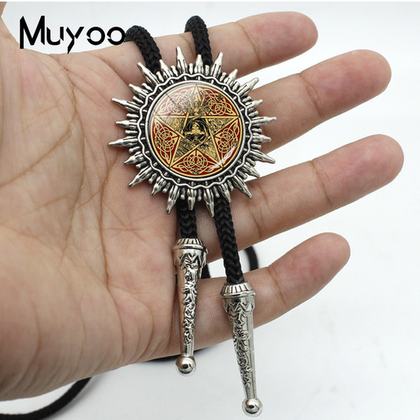 New Fashion Retro Magician Pentagram Ancient Patterns Bolo Ties Silver Vintage Pentagram Adjustable Neck Tie Mens BOLO-00110