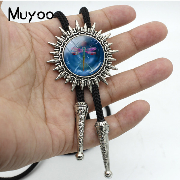 New Fashion Dragonfly Art Glass Cabochon Photos Bolo Ties For Women Hand Craft Silver Vintage Adjustable Neck Ties BOLO-00108