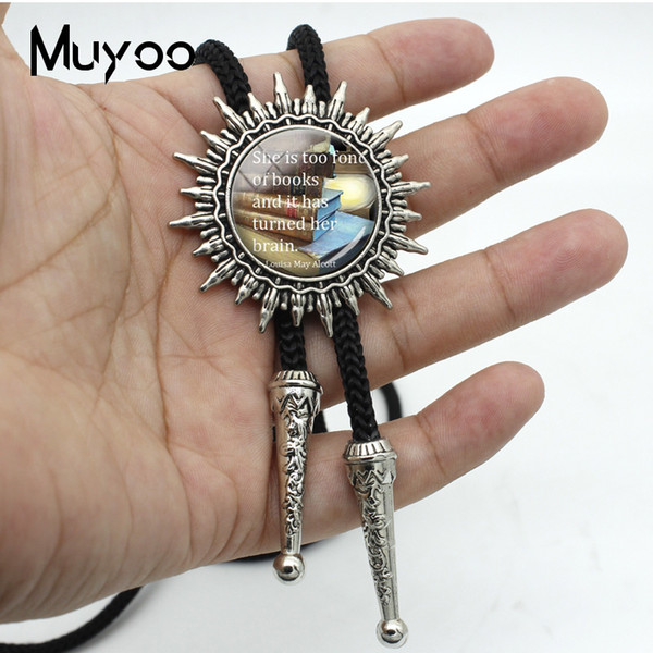 New Fashion Wise, Knowledgeable,Books Quotes Bolo Ties For Women Silver Vintage Books Glass Photo Adjustable Neck Tie BOLO-00109