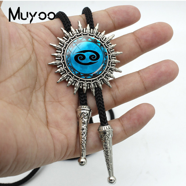 New Arrival Twelve Constellations Bolo Tie Hand Craft Pendant Jewelry Glass Cabochon The Signs of The Zodiac Neck Tie BOLO-00130