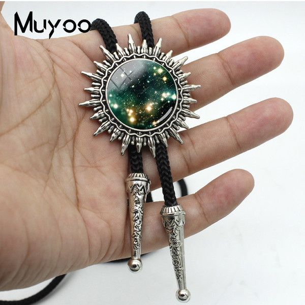 New Fashion Star Fascinating Universe Slide Neckties Metal Ties Men Hand Craft Glass Cabochon Bolo Tie Silver BOLO-00121