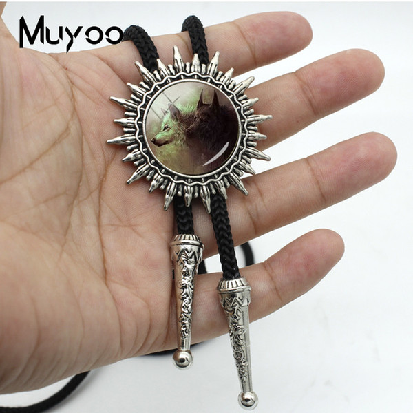 New Fashion The Wild Wolf Slide Neckties Metal Ties For Gift Handmade Glass Roundn Bolo Tie Silver Metal Bolo Tie Men BOLO-00124