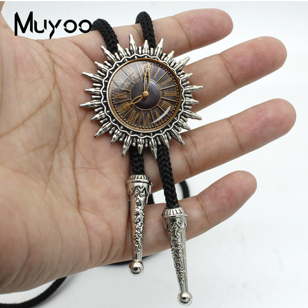 New Fashion Steampunk Clock Face Slide Neckties Metal Ties Handmade Bolo Tie Glass Dome Silver Metal Bolo Tie BOLO-00131