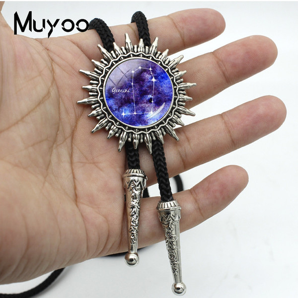 New Arrival Glass Cabochon Zodiac Signs Bolo Tie Aries Leo Constellations Bolo Tie Virgo Pisces Neck Tie BOLO-00132