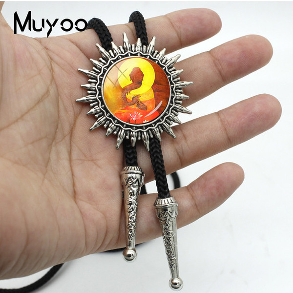 Buddha Art 25mm Glass Cabochon Bolo Tie Fashion Bolo Tie Accessories Buddhism Religion Gift for Men BOLO-00135