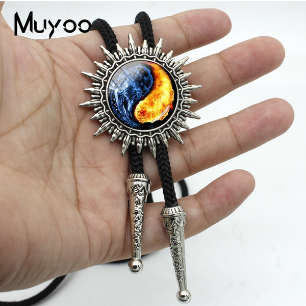 Black White Gothic Yin Yang Bolo Tie Glass Cabochon Pendant Yoga Zen Jewelry Wonderful Gift for Yoga Lover Wholesale BOLO-00133