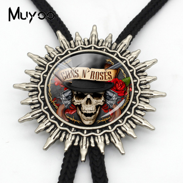 BOLO-0145 2019 New Fashion Guns N Roses Bolo Tie Rock And Roll Band Glass Image Neckties Handmade Mens Jewelry Accessory