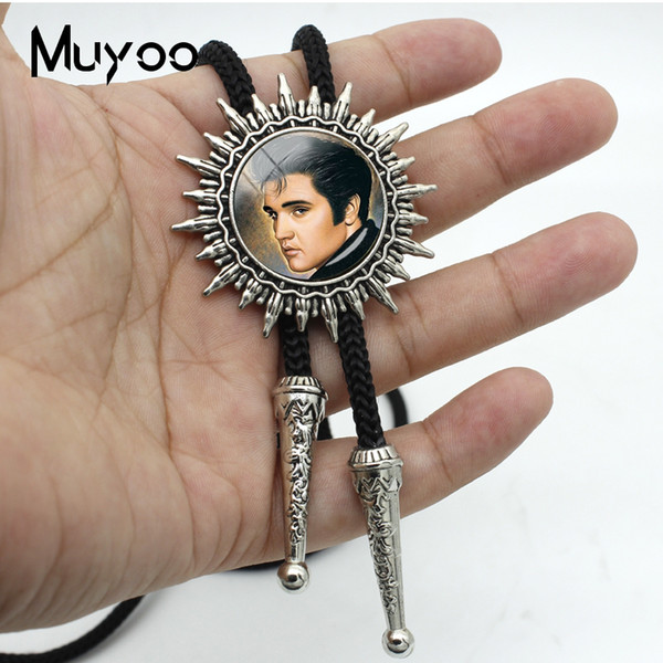 BOLO-0140 New Fashion Elvis Presley Bolo Tie Hand Craft Glass Dome Rock Music Singer Jewelry Silver Adjustable Neck Tie