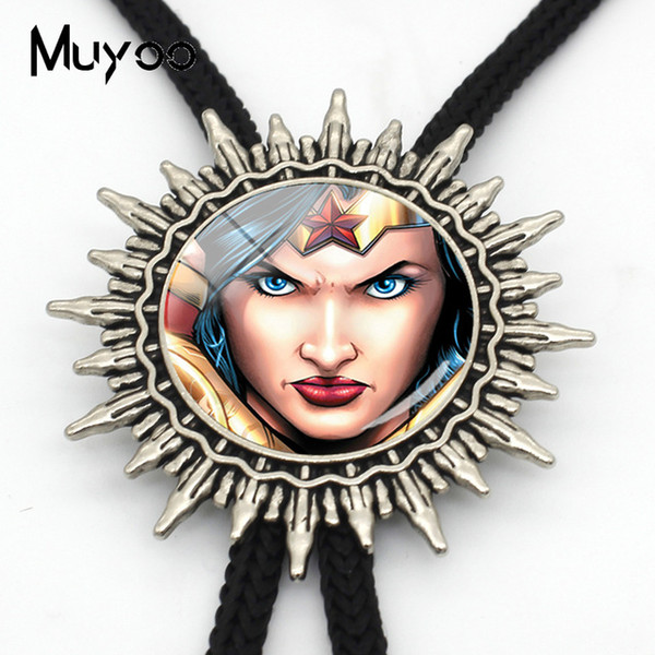 BOLO-00161 New Fashion Super Women Hero Jewelry Western Bolo Ties Necklace Comic Heroine Pendant Jewelry Metal Neck Ties