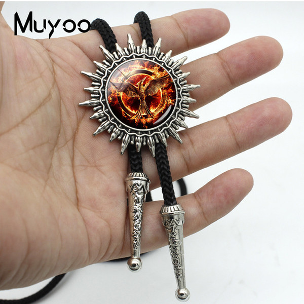 BOLO-00157 Fashion Vintage Fly Huger Games Bird with Arrow Neck Ties Pendant Fire Phoenix Dome Jewelry Cabochon Western Bolo Tie