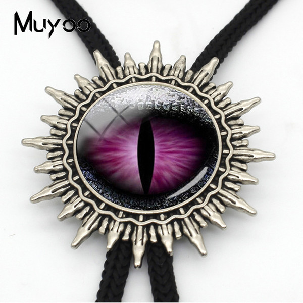 BOLO-00159 Vintage Jewelry Dragon Eyes Glass Dome Necklace Western Bolo Ties Pendant Cats Eyes Jewelry Metal Neck Ties