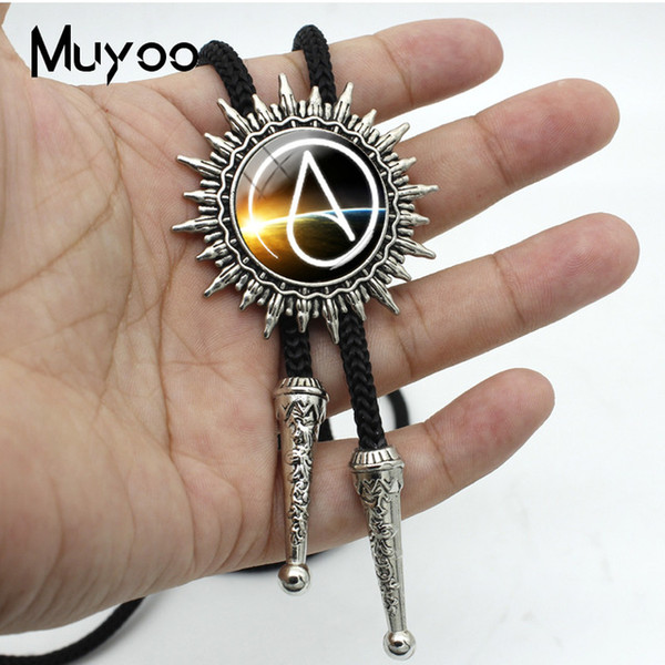 Fashion Hot Atheist Atheism Symbol Bolo Ties For Men Hand Craft Atheist Logo Round Glass Dome Slide Silver Neck Tie BOLO-0087