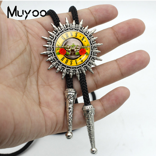 New Fashion Guns N Roses Bolo Tie Rock And Roll Band Glass Image Neckties Handmade Mens Jewelry Accessory BOLO-0145