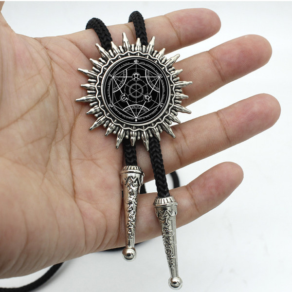 New Arrival Black Magic Pentagram Bolo Tie Trendy Steampunk Pentagram Glass Dome Slide Necklace Cowboy Bolo Tie BOLO-0074