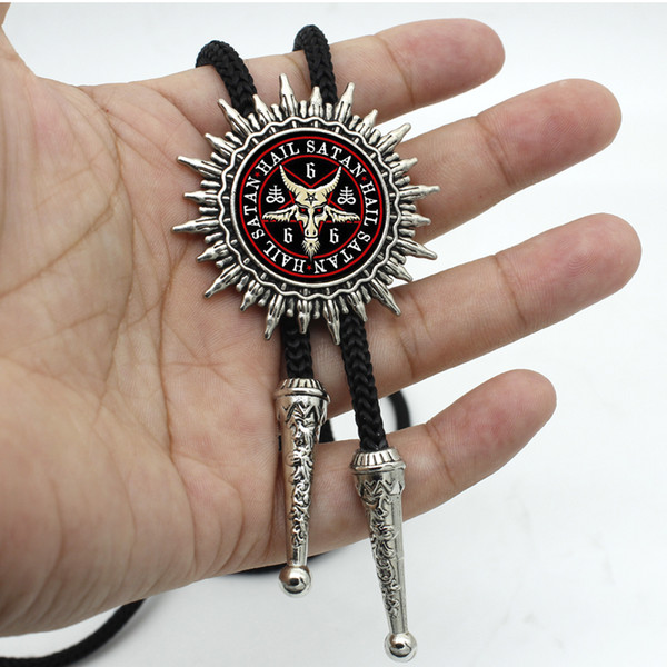 New Arrival Baphomet Inverted Pentagram Goat Head Western Bolo Tie Round Glass Dome Baphomet Jewelry Satanism Necklace BOLO-0028