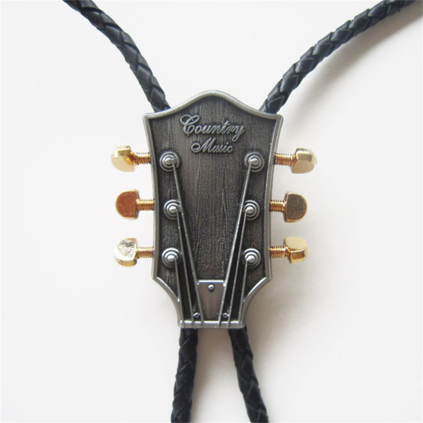 Jeansfriend New Vintage Western Tie Clips Bolo Tie For Men Original Western Country Music Guitar Bolo Tie Wedding Leather Necklace