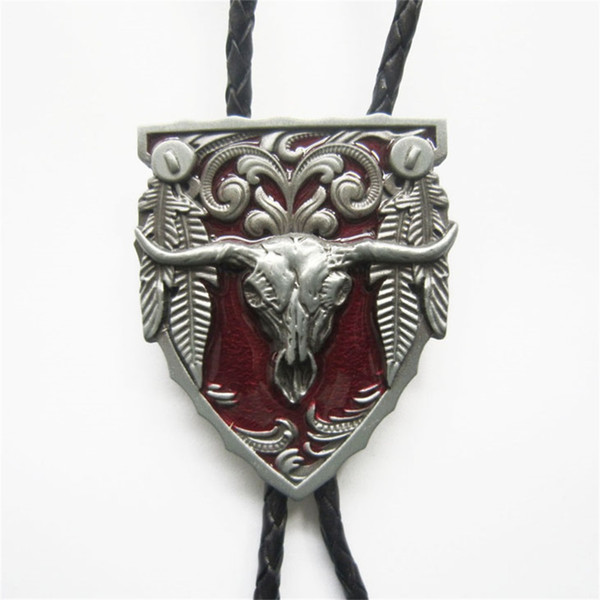 New Classic Vintage Red Enamel Long Horn Bull Western Bolo Tie Wedding Leather Necklace BOLOTIE-WT076RD Brand New In Stock