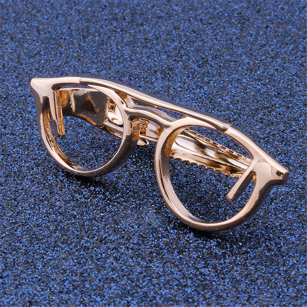 1 pair Retail Rhodium Sliver Rose Gold Tie Clip Glasses Design Pattern Free Style Men's Tie Tack Pins