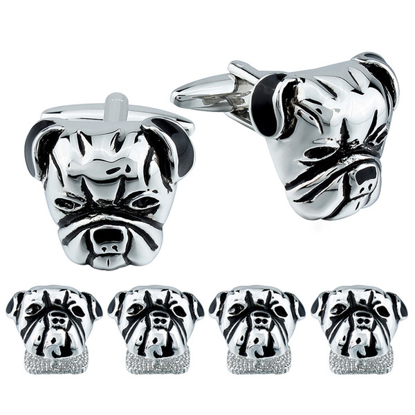 Kawaii Puppy Cufflinks with Studs Cute Pug Dog Cuff Link Stud Button Set for Gentlemen Tuxedo Shirt