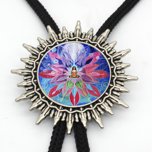 BL-0027 New Arrival Mandala Flower Vintage Bolo Tie Steampunk Glass Dome kaleidoscope Flower Bolo Tie for Women