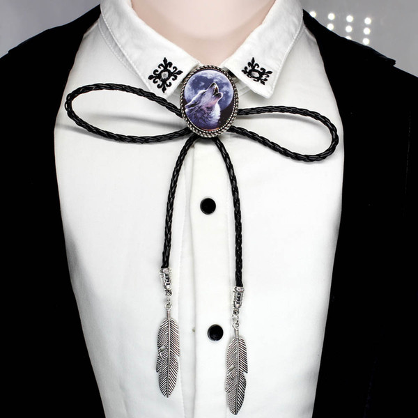 BOLO-0014 Western Amazing Gray Wolves Bolo Tie necklace New Design Howling Wolf Neck Tie Leather Necklace Shirt Accessories