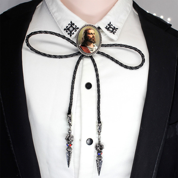 2018 New Holy Church Sacred Heart Jesus Painting Glass Photo Mens Fashion Bolo Ties Handmade Jewelry Shirt Ties Mens