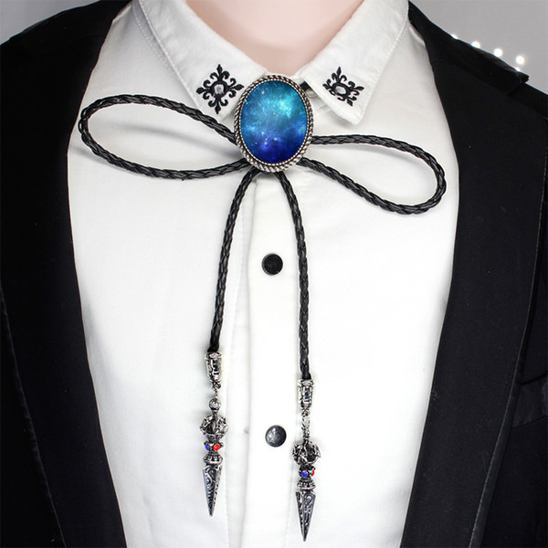 New Arrival Fantasy Galaxy Western Tie Neck Glass Photo Tie Leather Necklace Handmade Jewelry Shirt BoLo Ties