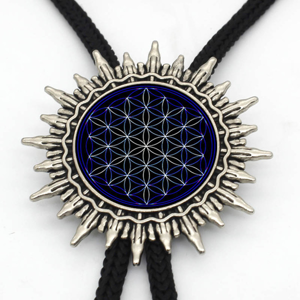 BOLO-0017 New Arrival Flower of Life Bolo Tie Handmade Glass Dome Om Yoga Chakra Pendant Mandala Sacred Geometry Neck Tie