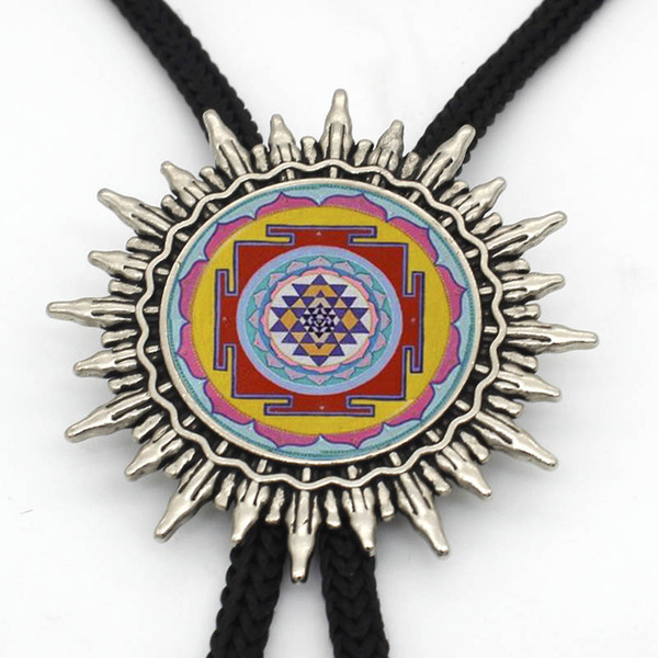 BOLO-002 Chakra Spiritual Buddhist Sri Yantra Western Bolo Tie Sacred Geometry Sri Yantra Jewelry Meditation Vintage Bolo Tie