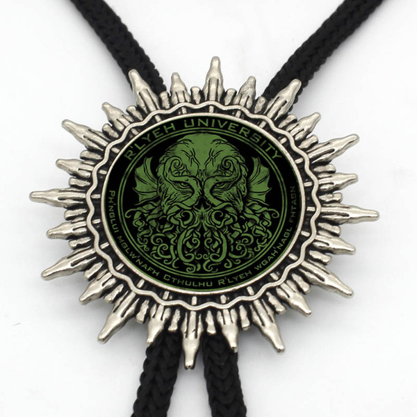 BOLO-0014 New Arrival Cthulhu R'lyeh Sigil Bolo Tie Steampunk inspired by H.P. Lovecraft Necklace Glass Dome Neck Tie Jewelry