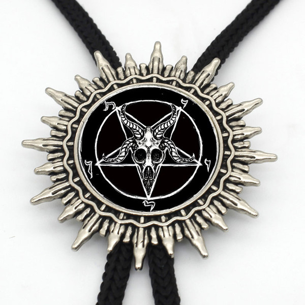 BOLO-0074 New Arrival Black Magic Pentagram Bolo Tie Trendy Steampunk Pentagram Glass Dome Slide Necklace Cowboy Bolo Tie