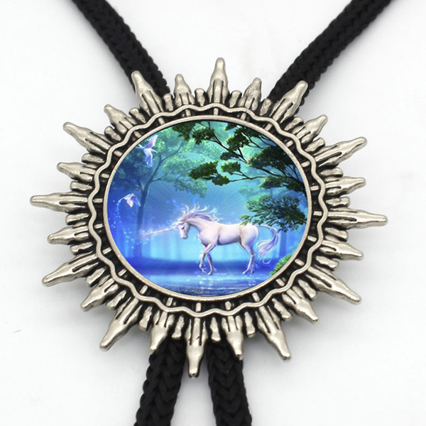 BOLO-0041 New Arrival Unicorn Horse Bolo Tie Trendy Glass Dome Unicorn Jewelry Glass Dome Fairy Tale Pendant Fantasy Jewelry