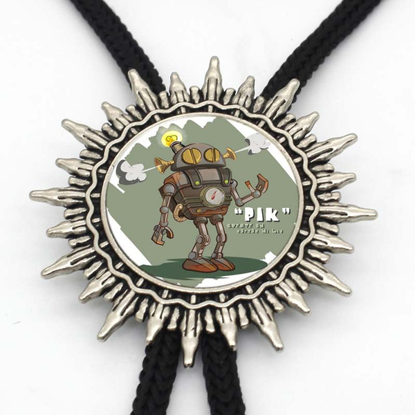 BOLO-0078 New Arrival Steampunk Robot Bolo Tie Trendy Robot Anime Role Photo Glass Dome Slide Silver Bolo Ties For Men