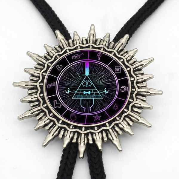 BOLO-0020 New Arrival Drama Gravity Falls Mysteries BILL CIPHER WHEEL Bolo Tie Steampunk Glass Dome Slide Neck Tie