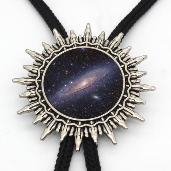 BOLO-0059 New Arrival Nebula Galaxy Bolo Tie Trendy Mysterious Milky Way Glass Dome Western Bolo Ties Slide Silver Neck Tie